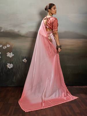 Rose pink satin plain dyed saree with unstitched blouse 3