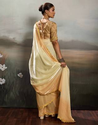 Yellow satin plain dyed saree with unstitched blouse 3