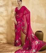 Pink georgette floral printed saree with unstitched blouse