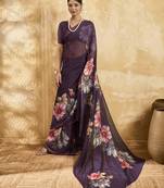 Purple georgette floral printed saree with unstitched blouse