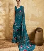 Green georgette floral printed saree with unstitched blouse