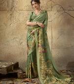 Green georgette floral printed saree with unstitched blouse