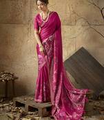 Pink georgette floral printed saree with unstitched blouse