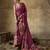 Wine georgette floral printed saree with unstitched blouse