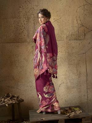 Wine georgette floral printed saree with unstitched blouse 3