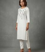 White rayon embroidered kurta set