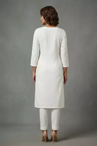 White rayon embroidered kurta set