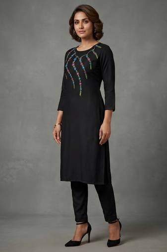 Black rayon embroidered kurta set