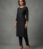 Black rayon embroidered kurta set