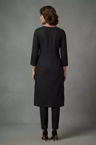Black rayon embroidered kurta set