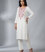 White rayon embroidered kurta set