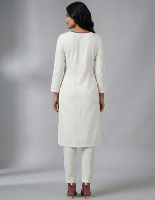 White rayon embroidered kurta set 2