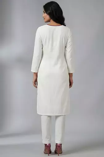 White rayon embroidered kurta set