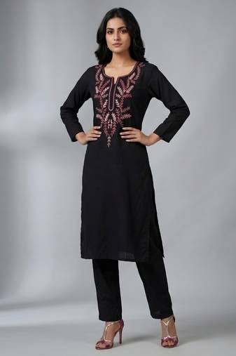 Black rayon embroidered kurta set