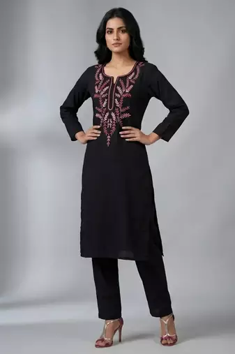 Black rayon embroidered kurta set