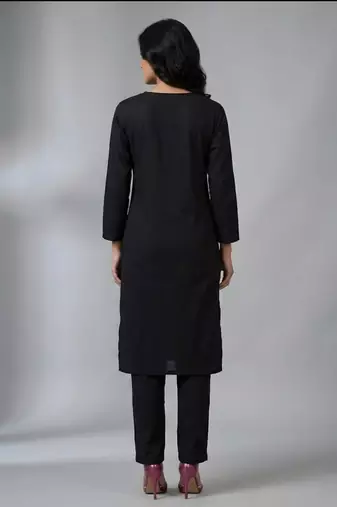 Black rayon embroidered kurta set