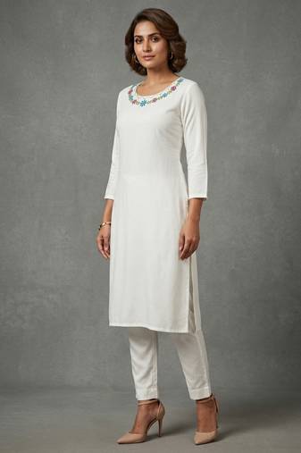 White rayon embroidered kurta set