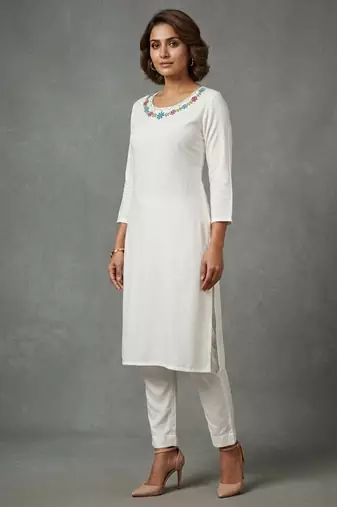White rayon embroidered kurta set