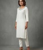 White rayon embroidered kurta set
