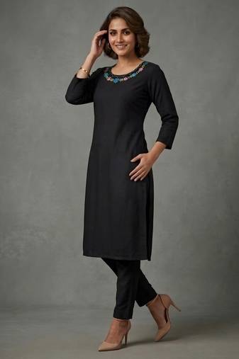 Black rayon embroidered kurta set