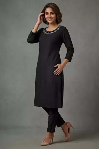 Black rayon embroidered kurta set