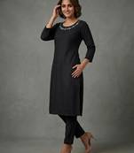Black rayon embroidered kurta set