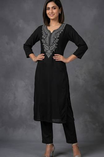 Black rayon embroidered kurta set