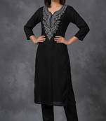 Black rayon embroidered kurta set