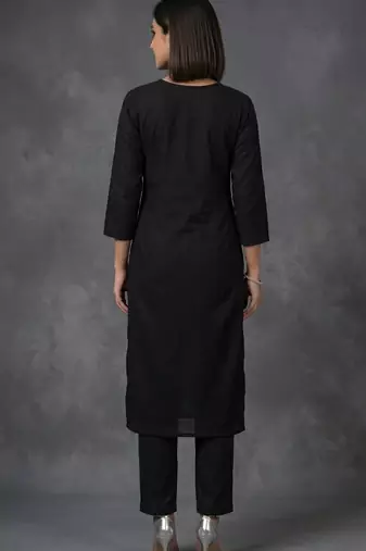 Black rayon embroidered kurta set