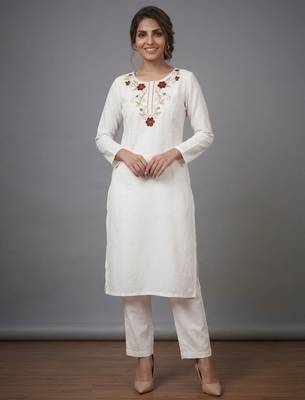 White rayon embroidered kurta set 1