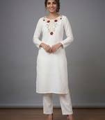 White rayon embroidered kurta set