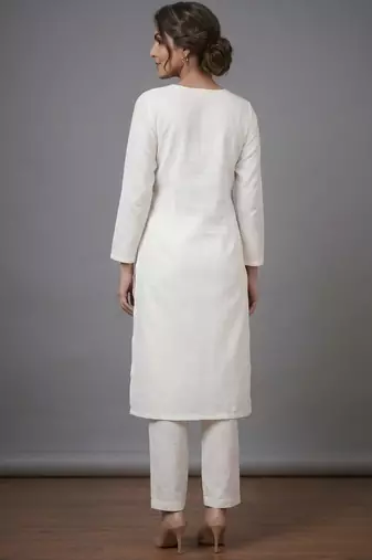 White rayon embroidered kurta set