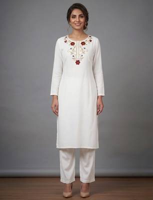 White rayon embroidered kurta set 3