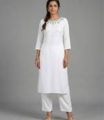 White rayon embroidered kurta set