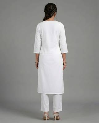 White rayon embroidered kurta set 2
