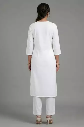 White rayon embroidered kurta set