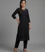 Black rayon embroidered kurta set
