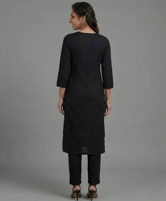 Black rayon embroidered kurta set 2