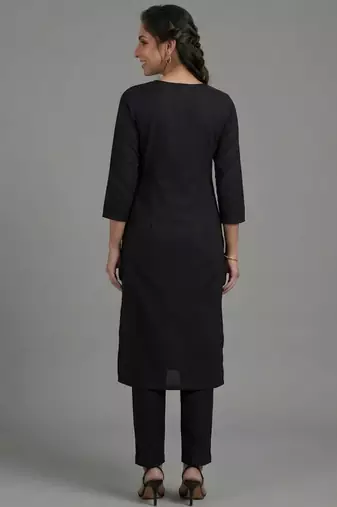 Black rayon embroidered kurta set