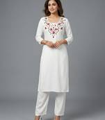 White rayon embroidered kurta set