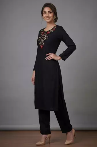 Black rayon embroidered kurta set