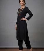 Black rayon embroidered kurta set