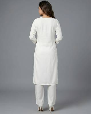 White rayon embroidered kurta set 2