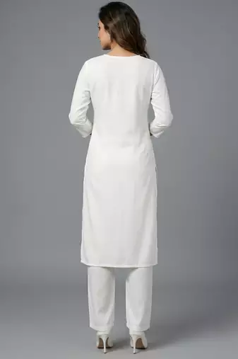 White rayon embroidered kurta set