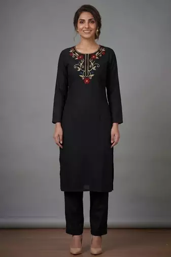 Black rayon embroidered kurta set