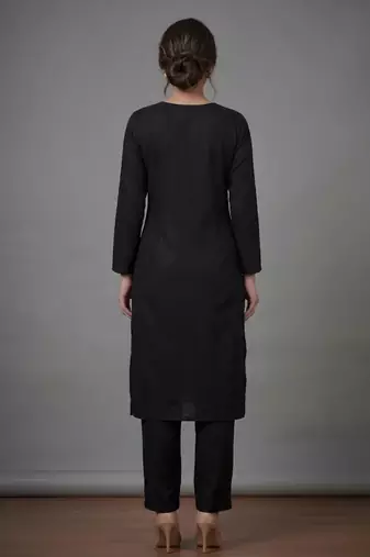 Black rayon embroidered kurta set