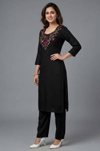 Black rayon embroidered kurta set