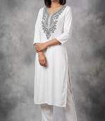 White rayon embroidered kurta set
