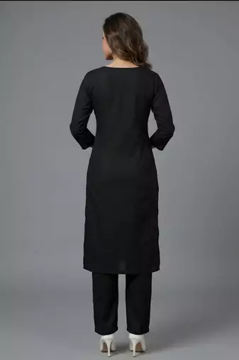 Black rayon embroidered kurta set