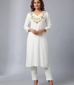 White rayon embroidered kurta set